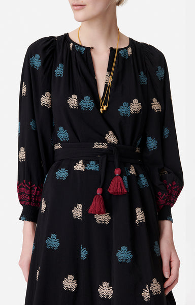 Arabelle Dress in Black with Threaded Embroidery Pattern by Vanessa Br –  The Perfect Provenance