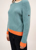 Hasparren Block Sweater in Jade with Orange and White by Saint James