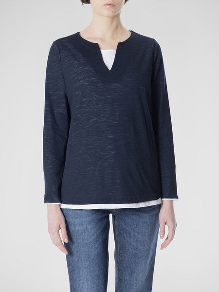 Scollo Long Sleeve V Top in Navy & White by YC MIlano - The Perfect Provenance