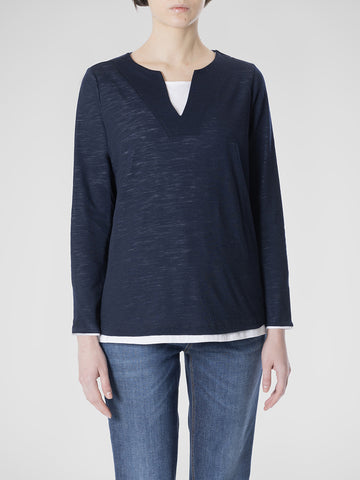 Scollo Long Sleeve V Top in Navy & White by YC MIlano - The Perfect Provenance