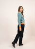 Hasparren Block Sweater in Jade with Orange and White by Saint James