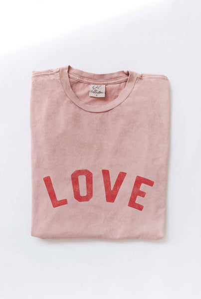 LOVE Mineral Washed Graphic Cotton Tee  in Soft Pink or Gray
