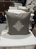 Regalia Gray Linen Embroidered Square Pillow by Aandaz -- FLoor Sample