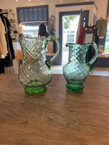 Small & Medium Mouth Blown Green Vintage Pitchers by All'Orgine - The Perfect Provenance