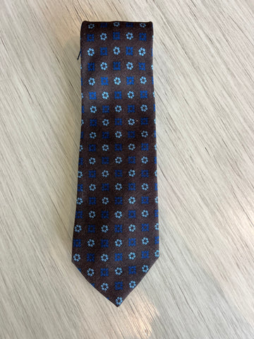 Brown Tie with Blue Flowers by Italian Designer Petronius