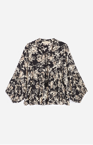 NEW Baltik Blouse in Black with Cream and Tan Graphics By Vanessa Bruno