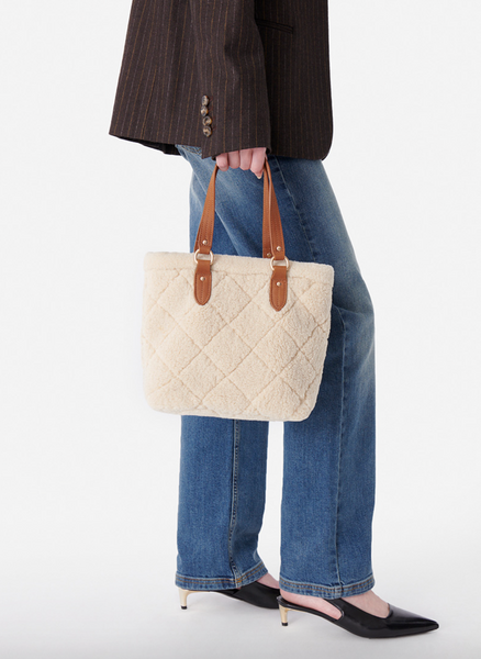 Small Cabas Crossbody Shearling Tote in Cream by Vanessa Bruno
