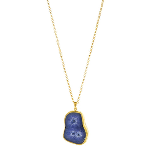 Gold Plated Large Gemstone On Delicate Chain in Blue by Marlyn Schiff