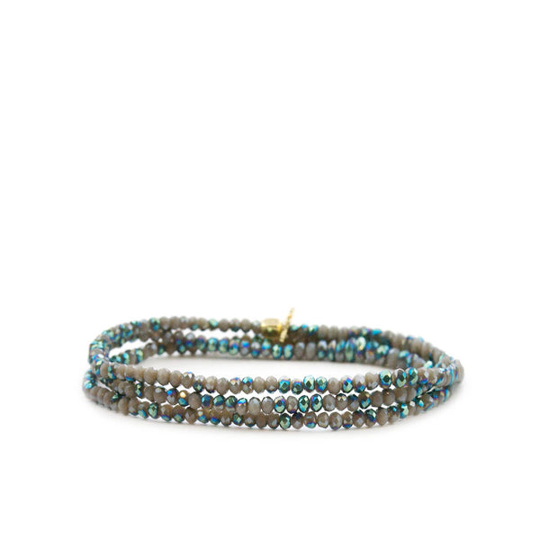 Mini Crystal Beaded Wrap Bracelet: Green-Grey by Marlyn Schiff
