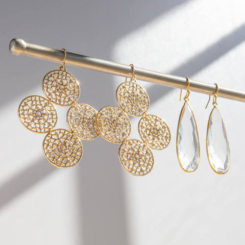 Gold Filigree Disc Drop Earring by Marlyn Schiff