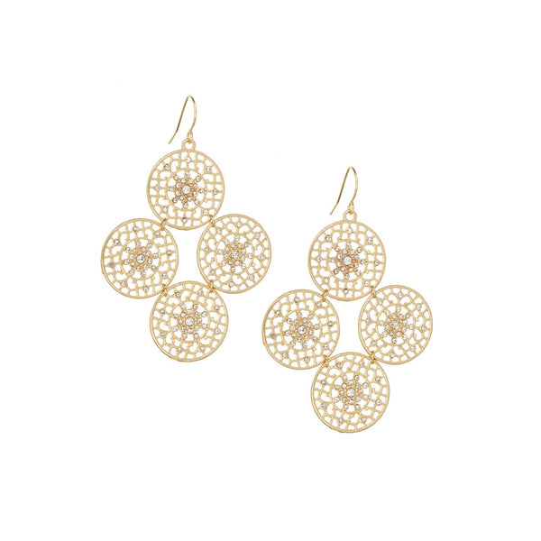 Filigree Disc Drop Earrings: Gold by Marlyn Schiff
