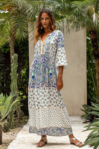 Petra Maxi Dress in White and Blue By Miss June