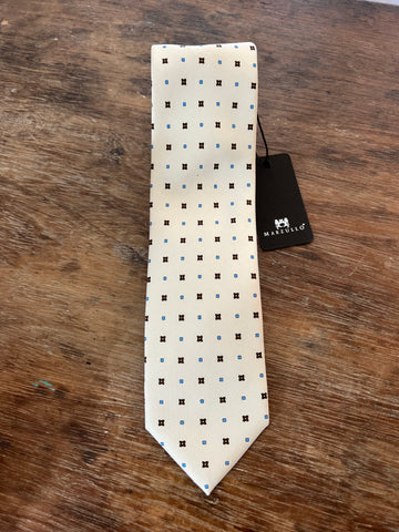 Cream Patterned Silk Tie by Marzullo