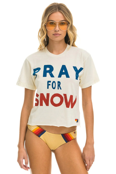 Pray for Snow Tee in White or Heather Grey by Aviator Nation Unisex