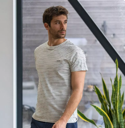 Men's Organic Cotton Stripe T-Shirt in Beige by Billybelt