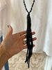 Knotted Swarovski Beaded Necklace with Leather Tassel in Black  by Earthy Luxe