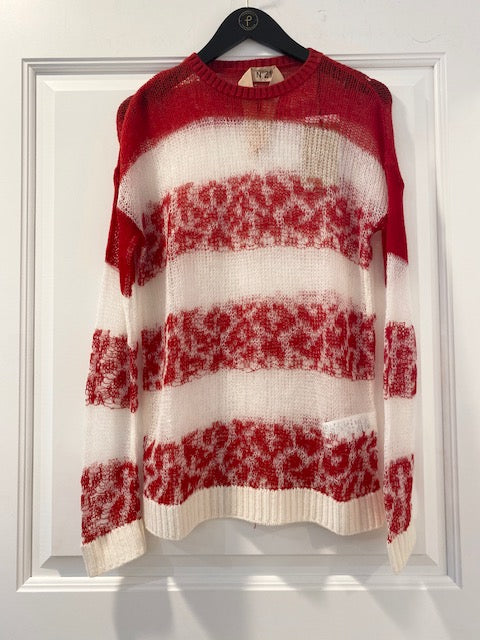 Red & White Leopard Knit Sweater by No. 21 - The Perfect Provenance