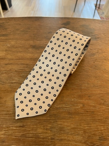Silver with Navy Flower Silk Tie by Marzullo