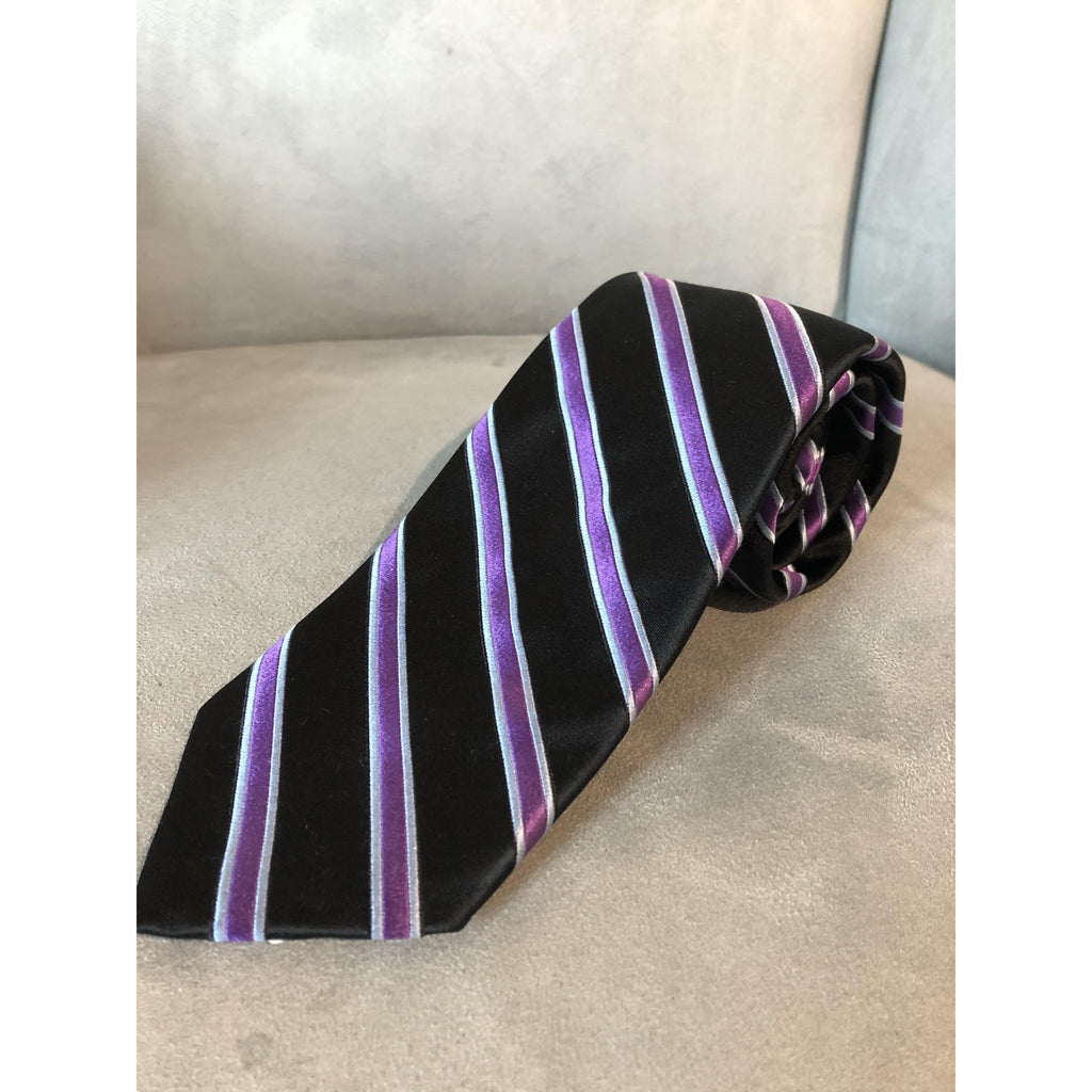 Best of Class Black, Two-Toned Purple Stripes Tie by Robert Talbott - The Perfect Provenance