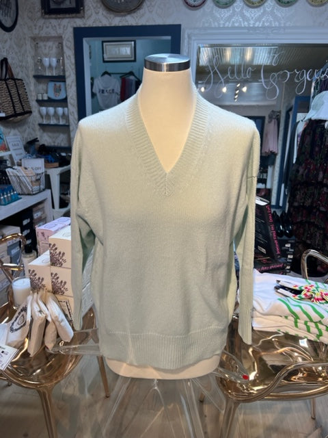 Italian Cashmere V-Neck in Sherbert Green by The Perfect Provenance Luxury Cashmere Collection
