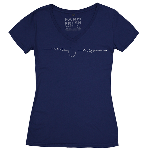 Women's Smile California Organic Cotton V-Neck in Navy Blue - The Perfect Provenance