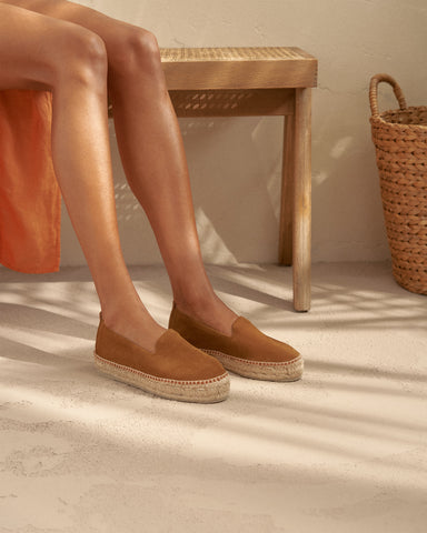 Suede Double Sole Espadrilles in Apricot - Hamptons- by Manebí­