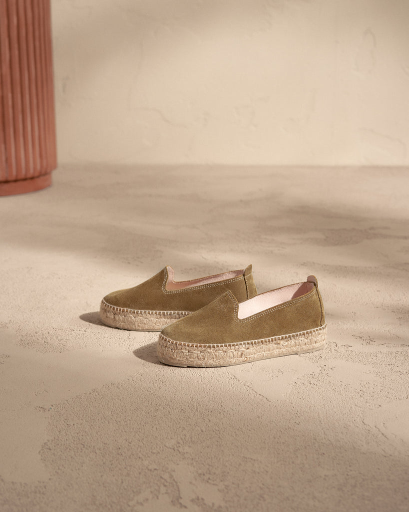 Suede Double Sole Espadrilles in Kaki Green - Hamptons - by Manebí­ - The Perfect Provenance