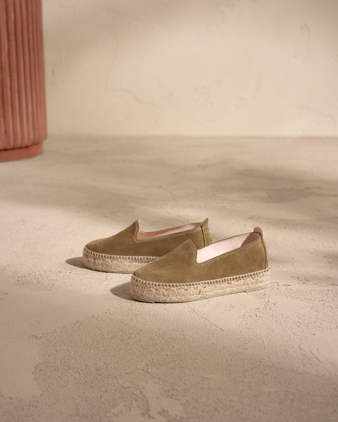 Suede Double Sole Espadrilles in Kaki Green - Hamptons - by Manebí­ - The Perfect Provenance
