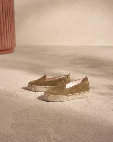 Suede Double Sole Espadrilles in Kaki Green - Hamptons - by Manebí­ - The Perfect Provenance