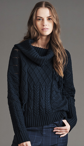 Vanessa Cable Knit Sweater in Blue by Haute Hippie