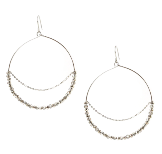 Drop Hoop Beaded Earrings in Silver By Marlyn Schiff - The Perfect Provenance