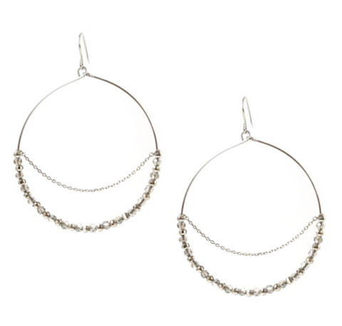 Drop Hoop Beaded Earrings in Silver By Marlyn Schiff