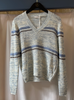 Grey & Blue Stripe V Neck Sweater By TONET