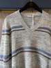 Grey & Blue Stripe V Neck Sweater By TONET