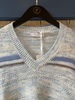 Grey & Blue Stripe V Neck Sweater By TONET