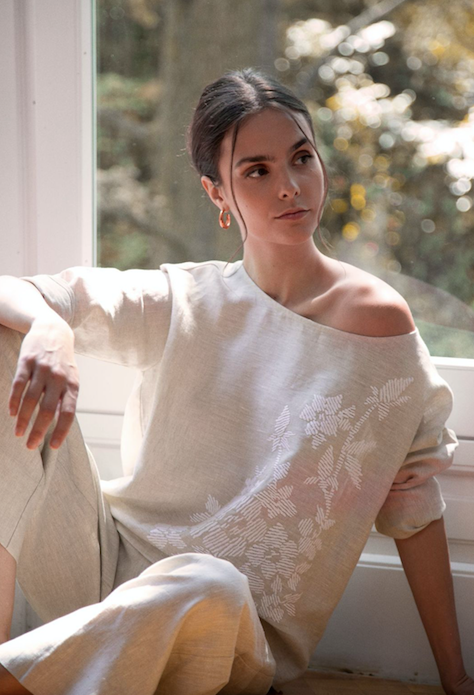 Maglia Beige Floral Linen Blouse by YC Milano The Perfect Provenance