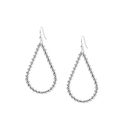 Twist Drop Hoop Earrings in Silver by Marlyn Schiff