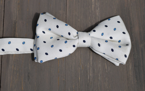 White With Blue Dots Silk Bowtie by Marzullo - The Perfect Provenance