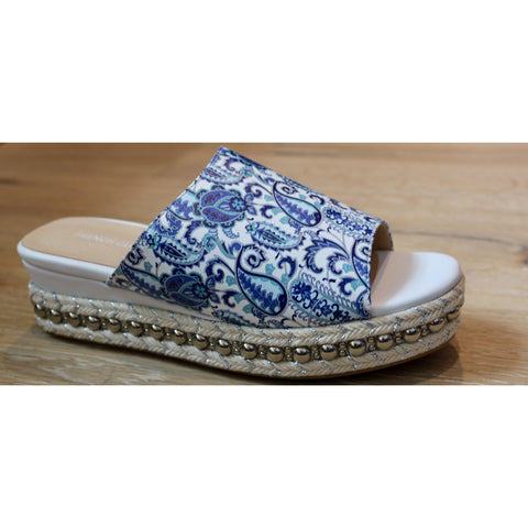 Blue Flower Paisley Wedge Sandal French Curve - The Perfect Provenance