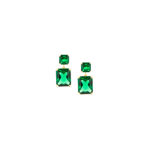 Sterling Princess Cut Drop Earrings in Emerald by Marlyn Schiff