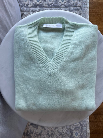 Italian Cashmere V-Neck in Sherbert Green by The Perfect Provenance Luxury Cashmere Collection