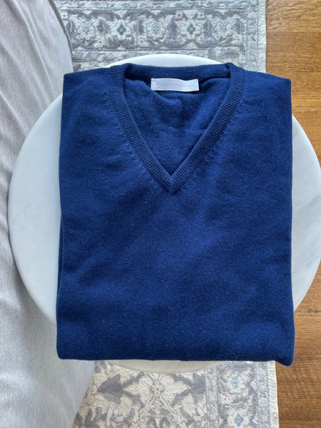 Italian Cashmere V-Neck in Atlantis Blue by The Perfect Provenance Luxury Cashmere Collection - The Perfect Provenance